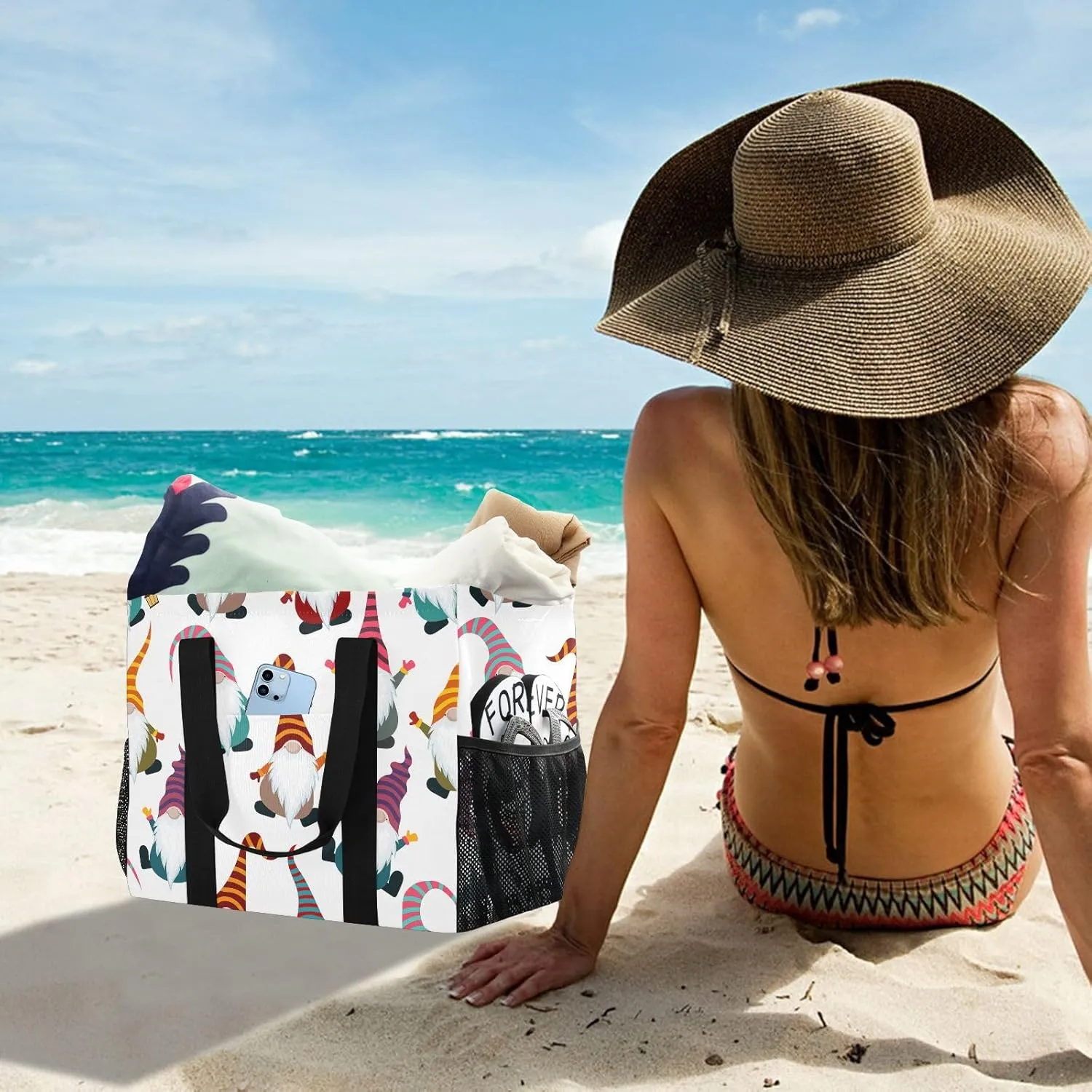 Foldable Grocery Reusable Tote Grocery Bag, Travel Canvas Shoulder Bags, Large Casual Laundry Pool Beach Bag