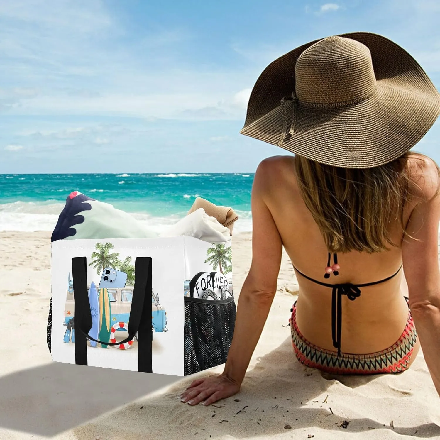 Foldable Grocery Reusable Tote Grocery Bag, Travel Canvas Shoulder Bags, Large Casual Laundry Pool Beach Bag
