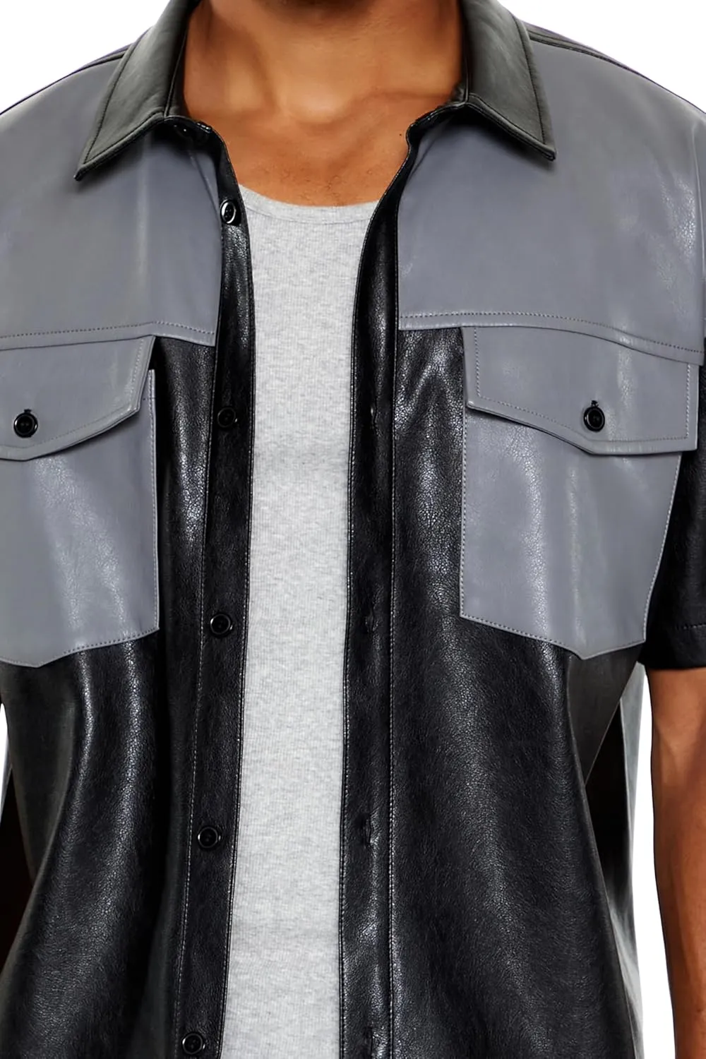 Forever 21 Men's Faux Leather Colorblock Shirt