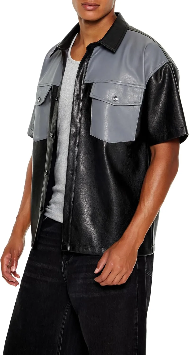 Forever 21 Men's Faux Leather Colorblock Shirt