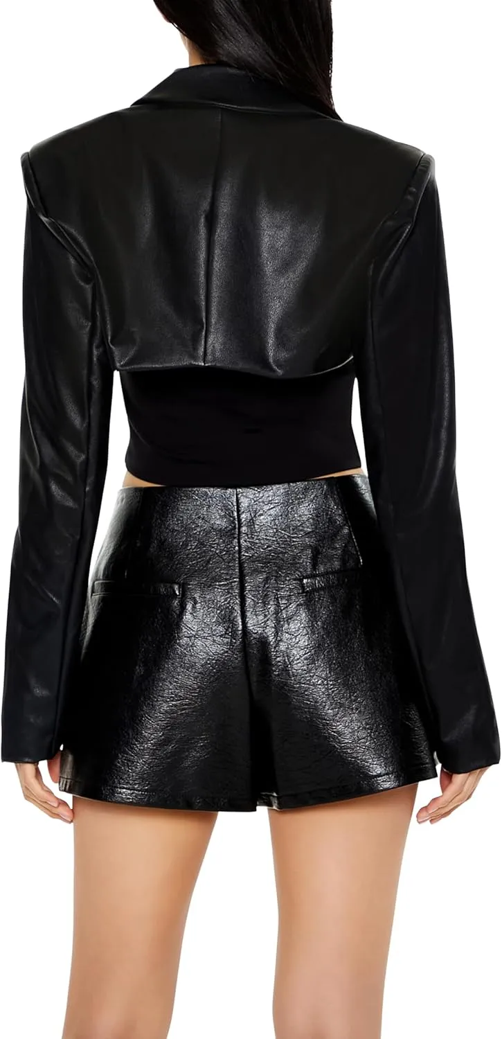 Forever 21 Women's Faux Leather Cropped Blazer