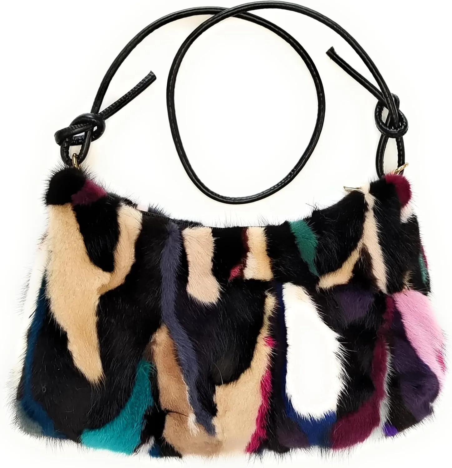 Fosrion Luxurious Color-Patchwork Genuine Mink Fur Handbag Shoulder Bag