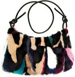 Fosrion Luxurious Color-Patchwork Genuine Mink Fur Handbag Shoulder Bag