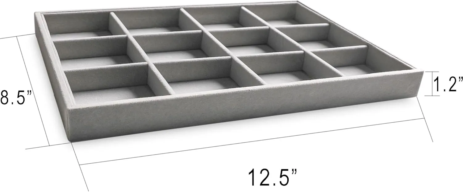 Frebeauty Stackable Velvet Jewelry Organizer Trays for Drawers Inserts Jewelry Storage Tray Display Case Earrings Bracelets Necklace Rings Accessories Trays for Women(Set of 4)(Grey).