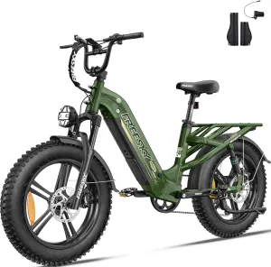 FREESKY Step-Thru Commuter Electric Bike 1200W Motor 28MPH Adults Ebike - 105 Mile Long Range with 48V 25Ah Samsung Cell Battery, 20x4 Fat Tire All-Terrain Bicycle, Full Suspension for Women & Men
