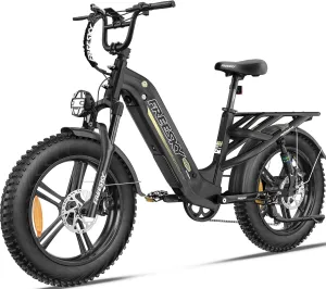 FREESKY Step-Thru Commuter Electric Bike 1200W Motor 28MPH Adults Ebike - 105 Mile Long Range with 48V 25Ah Samsung Cell Battery, 20x4 Fat Tire All-Terrain Bicycle, Full Suspension for Women & Men