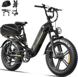 FREESKY Step-Thru Commuter Electric Bike 1200W Motor 28MPH Adults Ebike - 105 Mile Long Range with 48V 25Ah Samsung Cell Battery, 20x4 Fat Tire All-Terrain Bicycle, Full Suspension for Women & Men