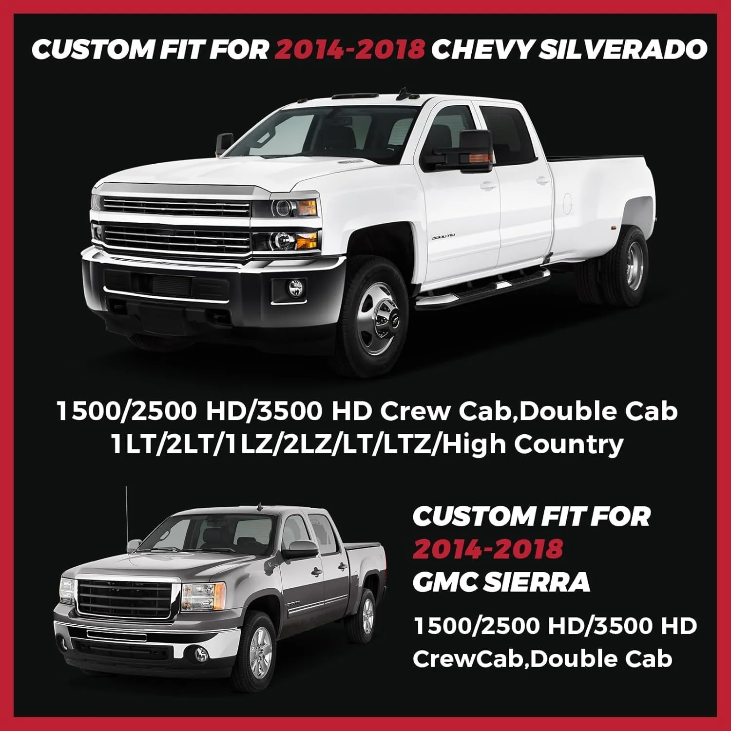 FREESOO Silverado 2014-2018 Faux Leather Full Set Seat Covers, Fit for Chevy Silverado GMC Sierra 1500 2500 3500 Crew Cab Waterproof Truck Seat Covers BlackBlue