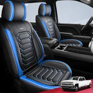 FREESOO Silverado 2014-2018 Faux Leather Full Set Seat Covers, Fit for Chevy Silverado GMC Sierra 1500 2500 3500 Crew Cab Waterproof Truck Seat Covers BlackBlue