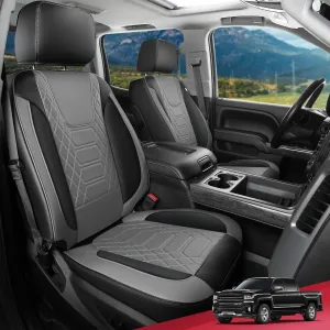 FREESOO Silverado 2019-2024 Faux Leather Full Set Seat Covers, Fit for Chevy Silverado GMC Sierra 1500 Crew Cab Waterproof Truck Seat Covers BlackGray