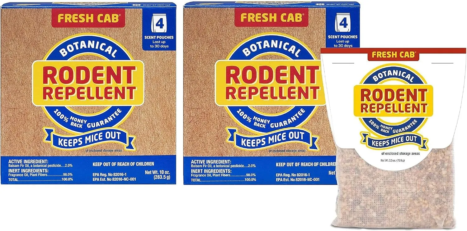 Fresh Cab Rodent Repellent; Quickly Repelling Pests from Treated Areas; Preventing Re-Infestation for up To 3 Months; Safe for Children, Pets and the Environment; Non-Toxic; 8-Scent Pouches