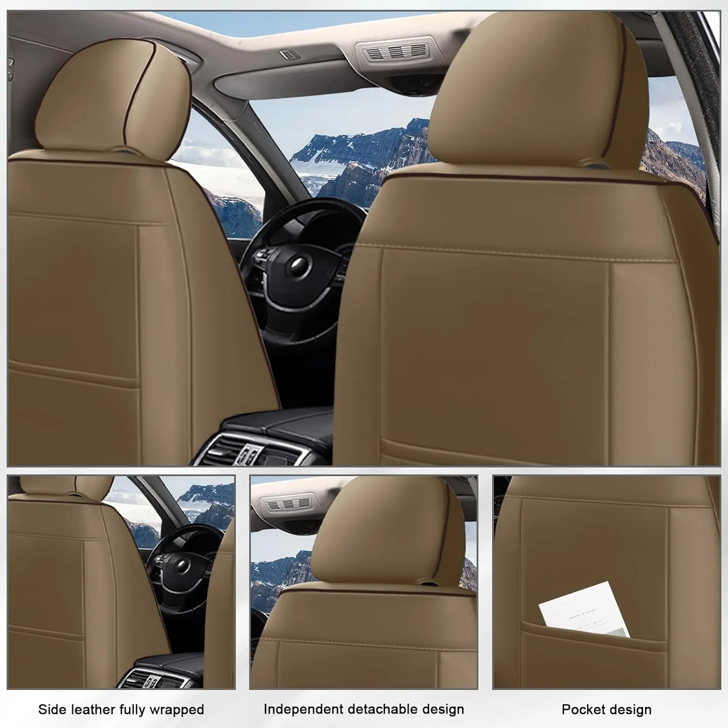 Front Seat Covers for Nissan Sentra 2007-2022,Waterproof Faux Leather Car Seat Covers,Luxury Automotive Interior Accessories Cover (2-Seat Set, Beige&Coffee)