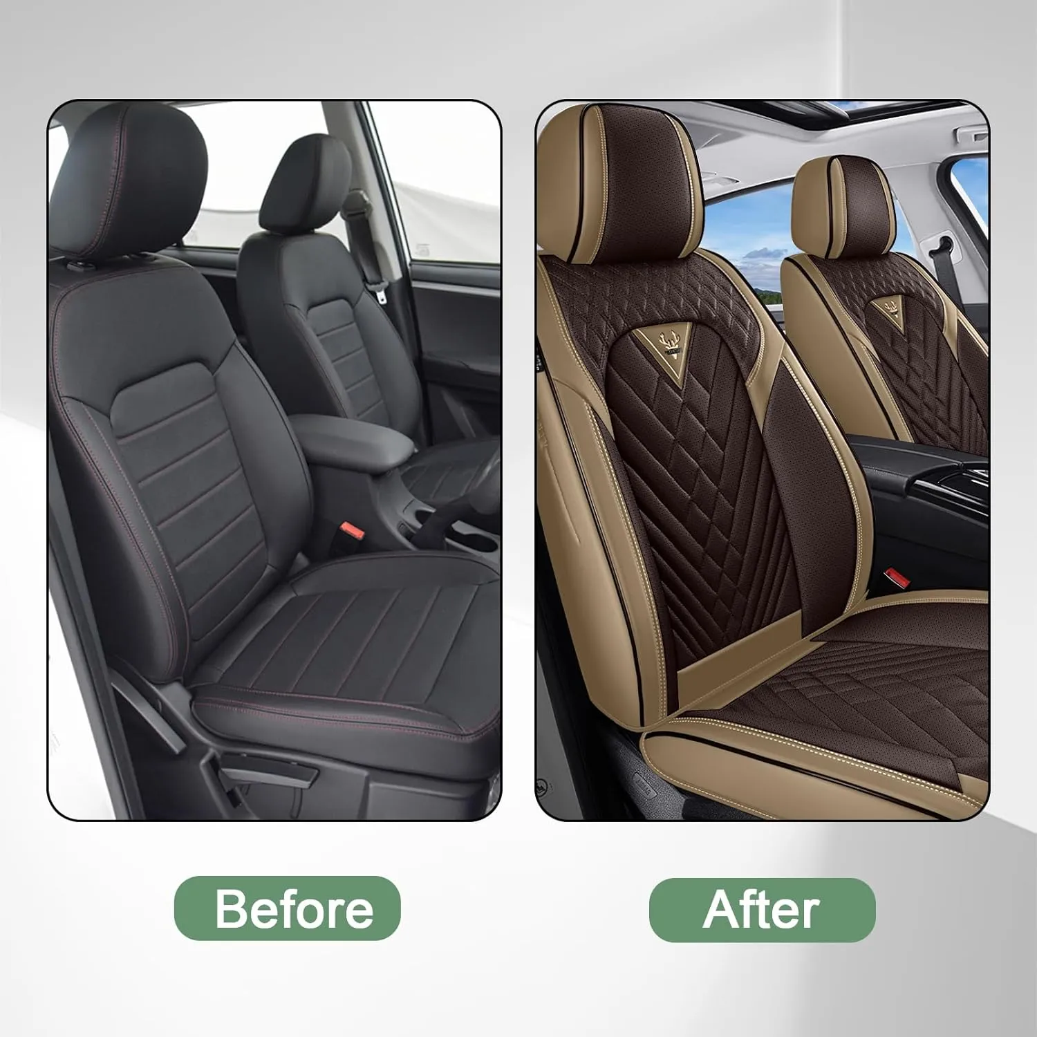 Front Seat Covers for Nissan Sentra 2007-2022,Waterproof Faux Leather Car Seat Covers,Luxury Automotive Interior Accessories Cover (2-Seat Set, Beige&Coffee)