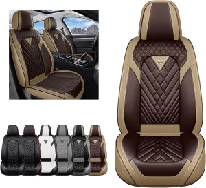 Front Seat Covers for Nissan Sentra 2007-2022,Waterproof Faux Leather Car Seat Covers,Luxury Automotive Interior Accessories Cover (2-Seat Set, Beige&Coffee)