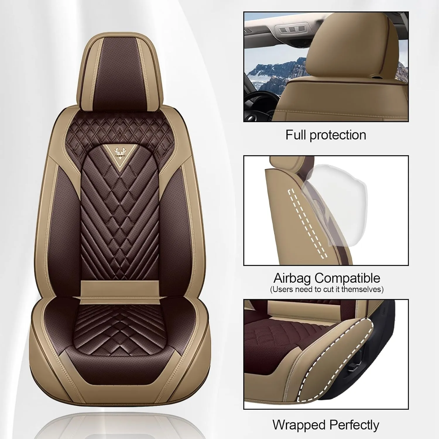 Front Seat Covers for Nissan Sentra 2007-2022,Waterproof Faux Leather Car Seat Covers,Luxury Automotive Interior Accessories Cover (2-Seat Set, Beige&Coffee)