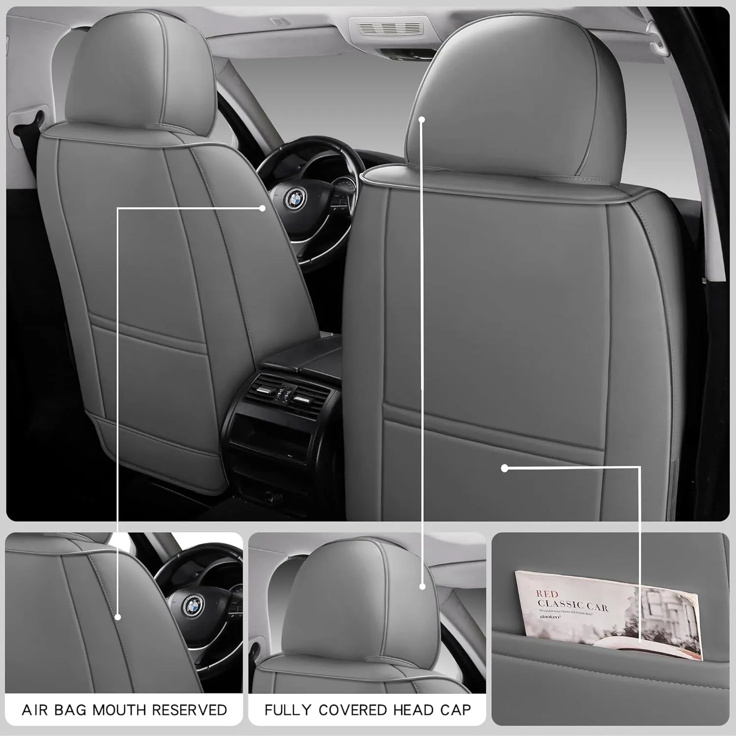Full Coverage Front Set Seat Covers with Waterproof Leather,Lumber Support and Airbag Compatible,Universal Fit for Most SUVs, Trucks,and Sedans in Automotive Seat Covers