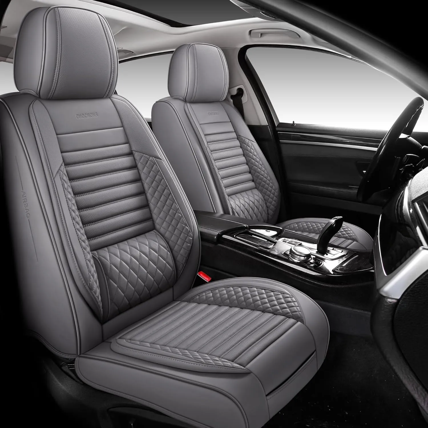 Full Coverage Front Set Seat Covers with Waterproof Leather,Lumber Support and Airbag Compatible,Universal Fit for Most SUVs, Trucks,and Sedans in Automotive Seat Covers