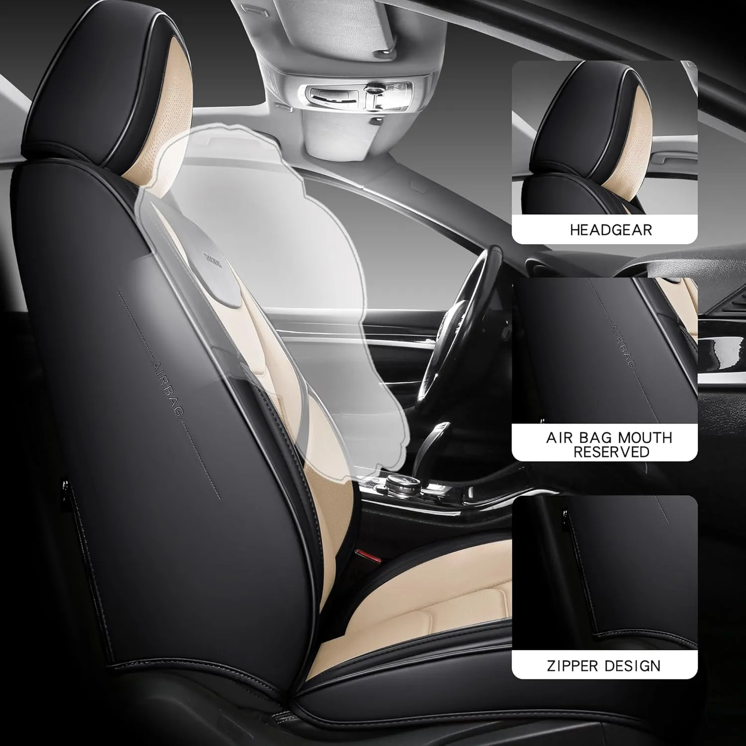 Full Coverage Front Set Seat Covers with Waterproof Leather,Lumber Support and Airbag Compatible,Universal Fit for Most SUVs, Trucks,and Sedans in Automotive Seat Covers