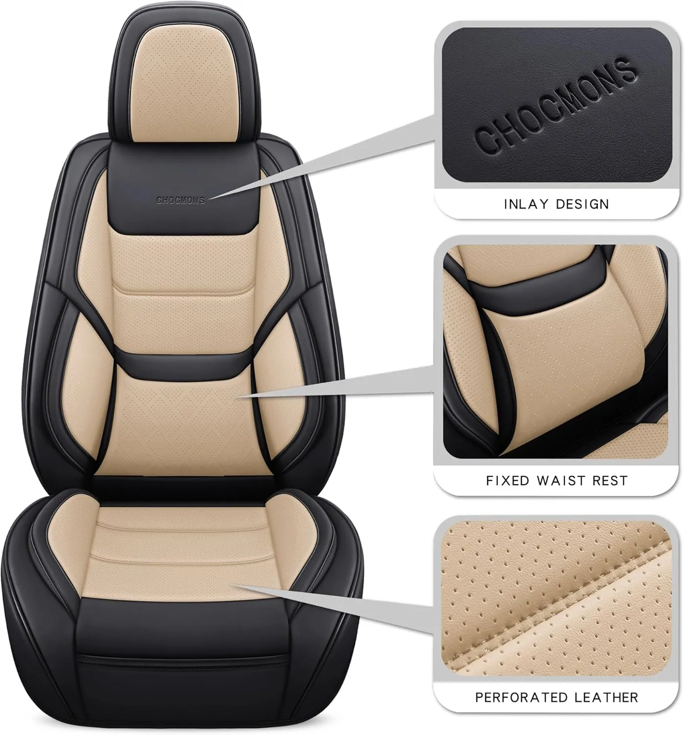 Full Coverage Front Set Seat Covers with Waterproof Leather,Lumber Support and Airbag Compatible,Universal Fit for Most SUVs, Trucks,and Sedans in Automotive Seat Covers