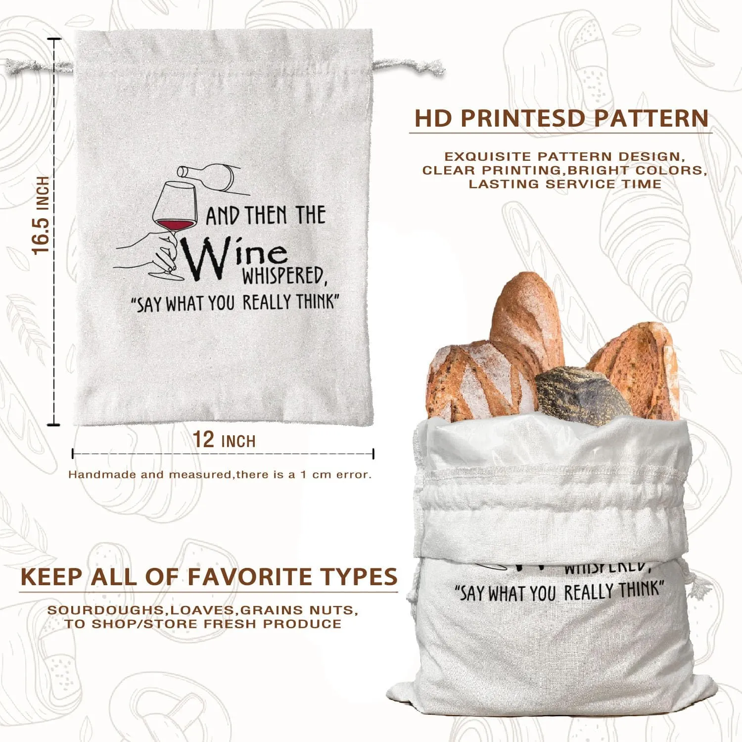 Funny Beeswax Bread Bags for Sourdough, Funny Cloth Bread Bag for Homemade Bread, Linen Bread Bags for , And Then The Wine Whispered Storage Bread Box Funny Gifts for Women Housewarming Gifts 16.5x12