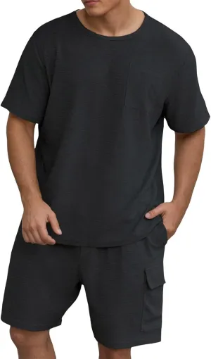 Fxbar Mens Shorts Sets 2 Piece Outfits Summer Tracksuit Casual Short Sleeve T Shirts and Shorts Set Beach Outfits