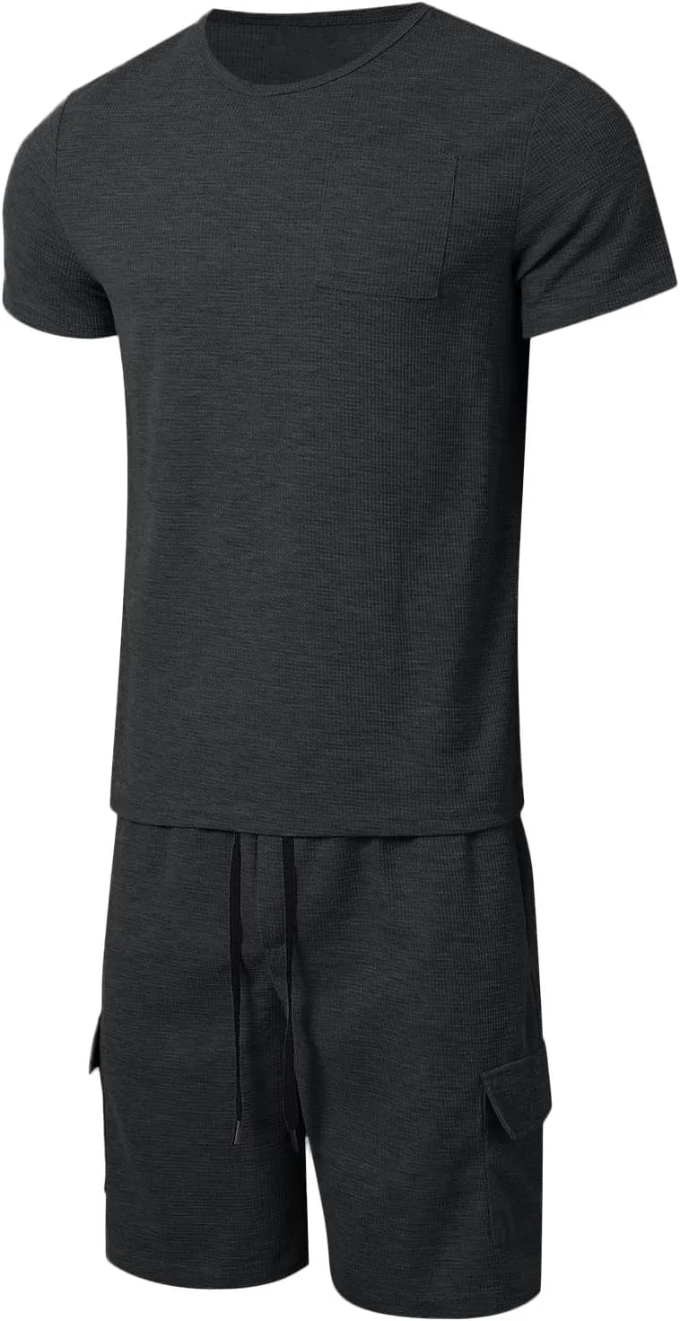 Fxbar Mens Shorts Sets 2 Piece Outfits Summer Tracksuit Casual Short Sleeve T Shirts and Shorts Set Beach Outfits