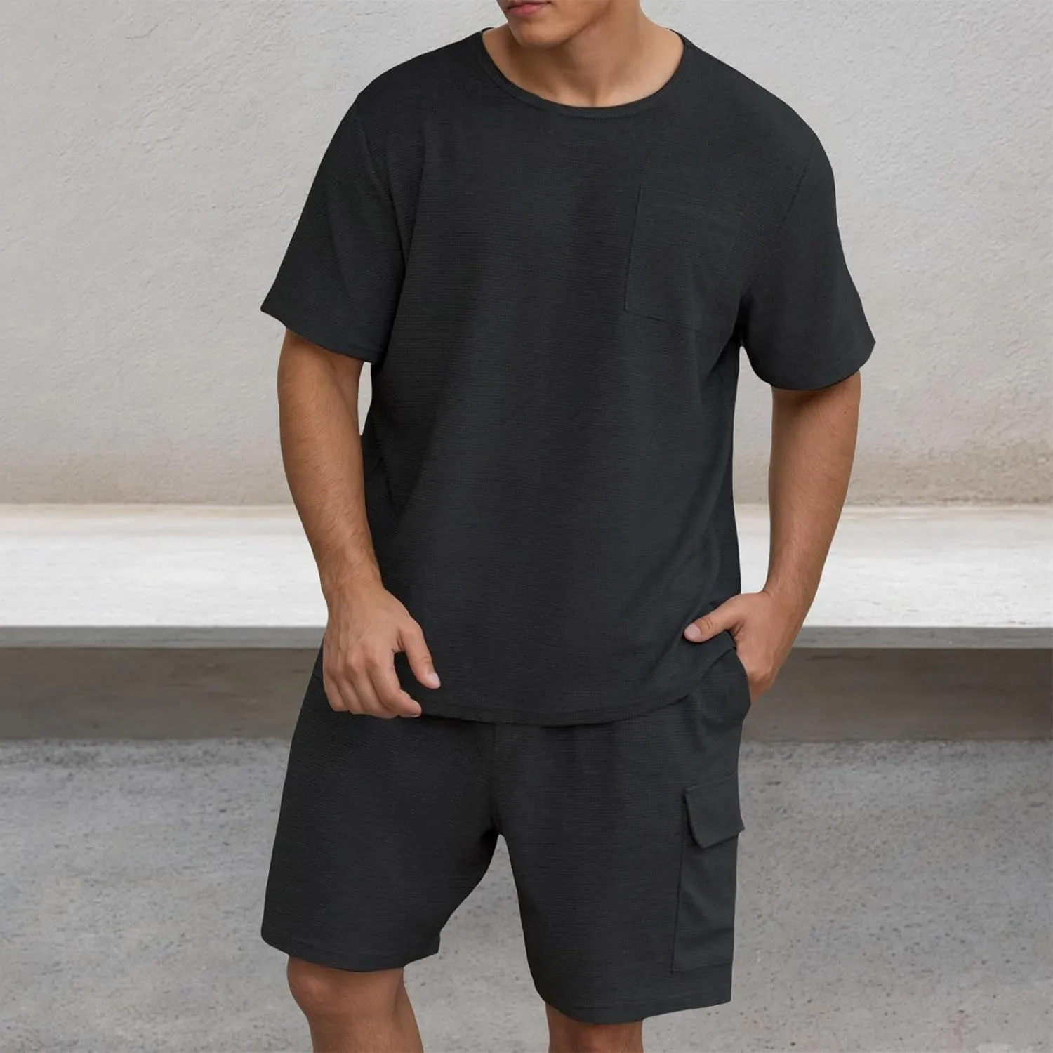 Fxbar Mens Shorts Sets 2 Piece Outfits Summer Tracksuit Casual Short Sleeve T Shirts and Shorts Set Beach Outfits