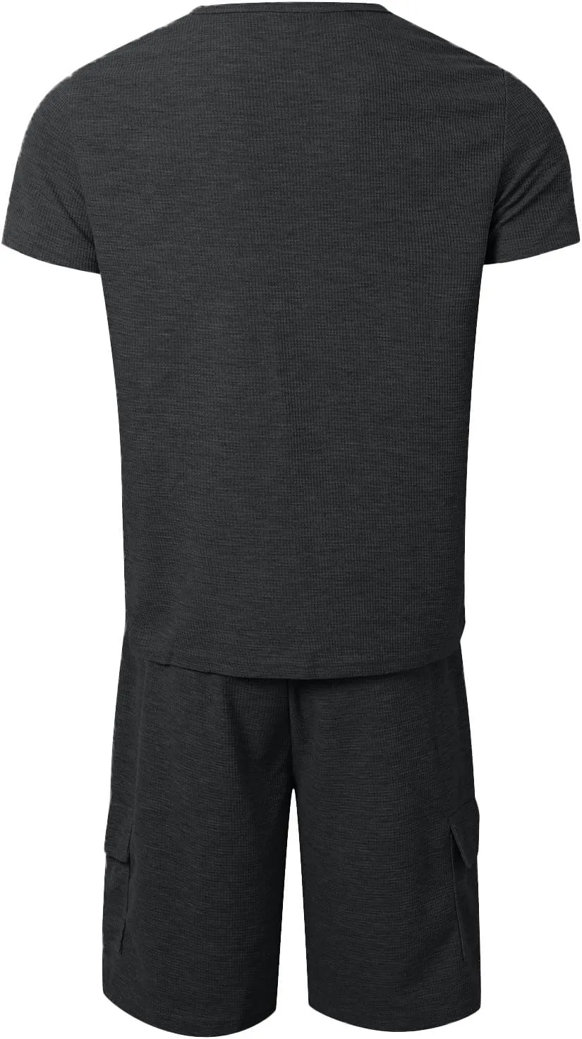 Fxbar Mens Shorts Sets 2 Piece Outfits Summer Tracksuit Casual Short Sleeve T Shirts and Shorts Set Beach Outfits