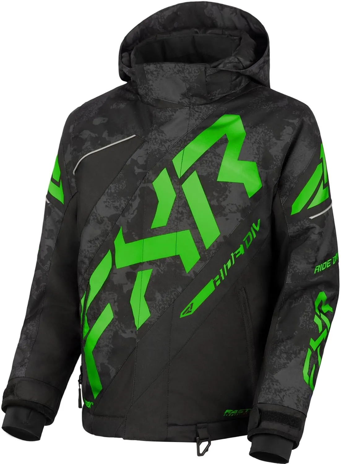 FXR Youth CX Snow/Winter Jacket 2025 (Black Camo/Lime - 12)