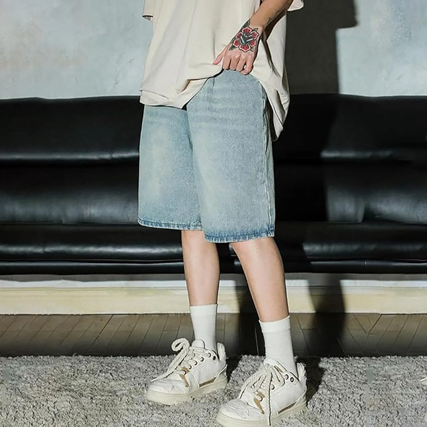 FZVYD Jorts Men Women Denim Shorts Y2k Baggy Star Jorts Jeans Loose Fit Patchwork Jeans Shorts Y2k Fashion Loose Streetwear