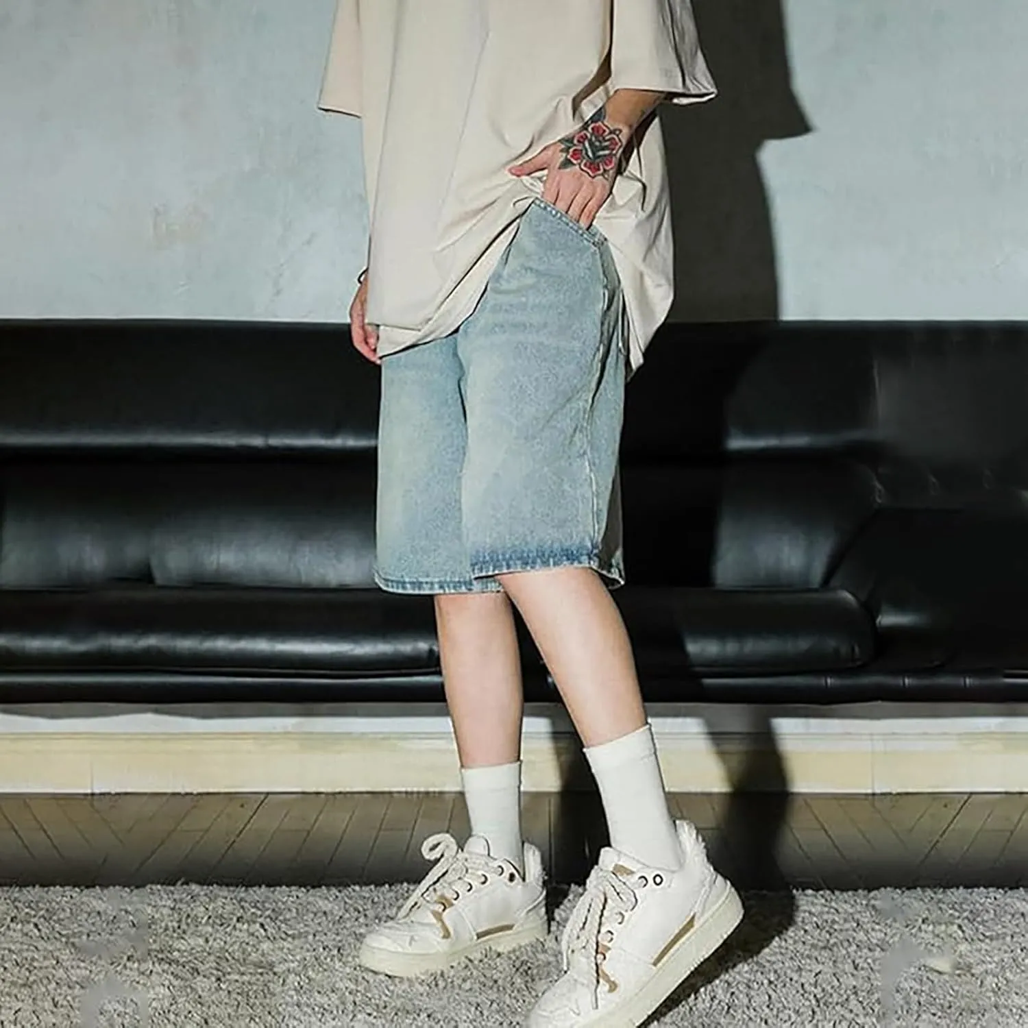 FZVYD Jorts Men Women Denim Shorts Y2k Baggy Star Jorts Jeans Loose Fit Patchwork Jeans Shorts Y2k Fashion Loose Streetwear