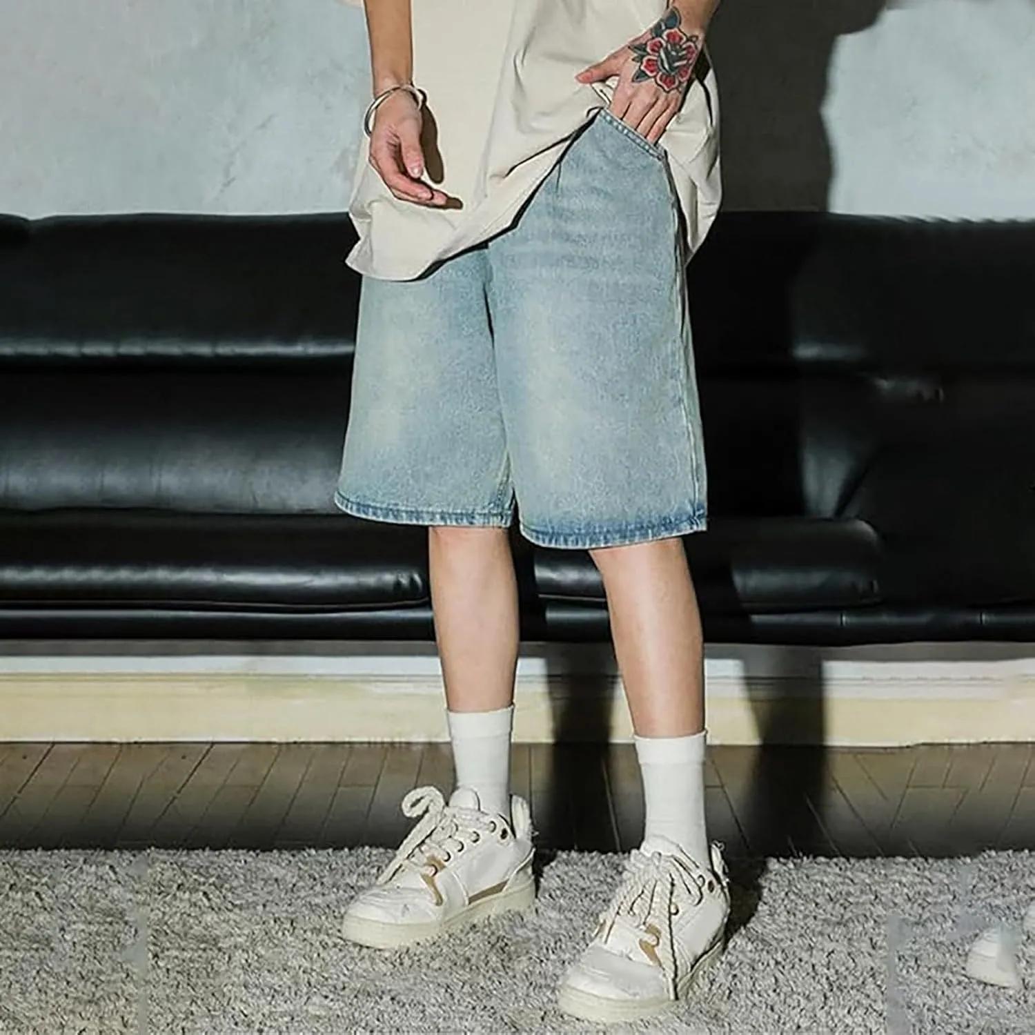 FZVYD Jorts Men Women Denim Shorts Y2k Baggy Star Jorts Jeans Loose Fit Patchwork Jeans Shorts Y2k Fashion Loose Streetwear
