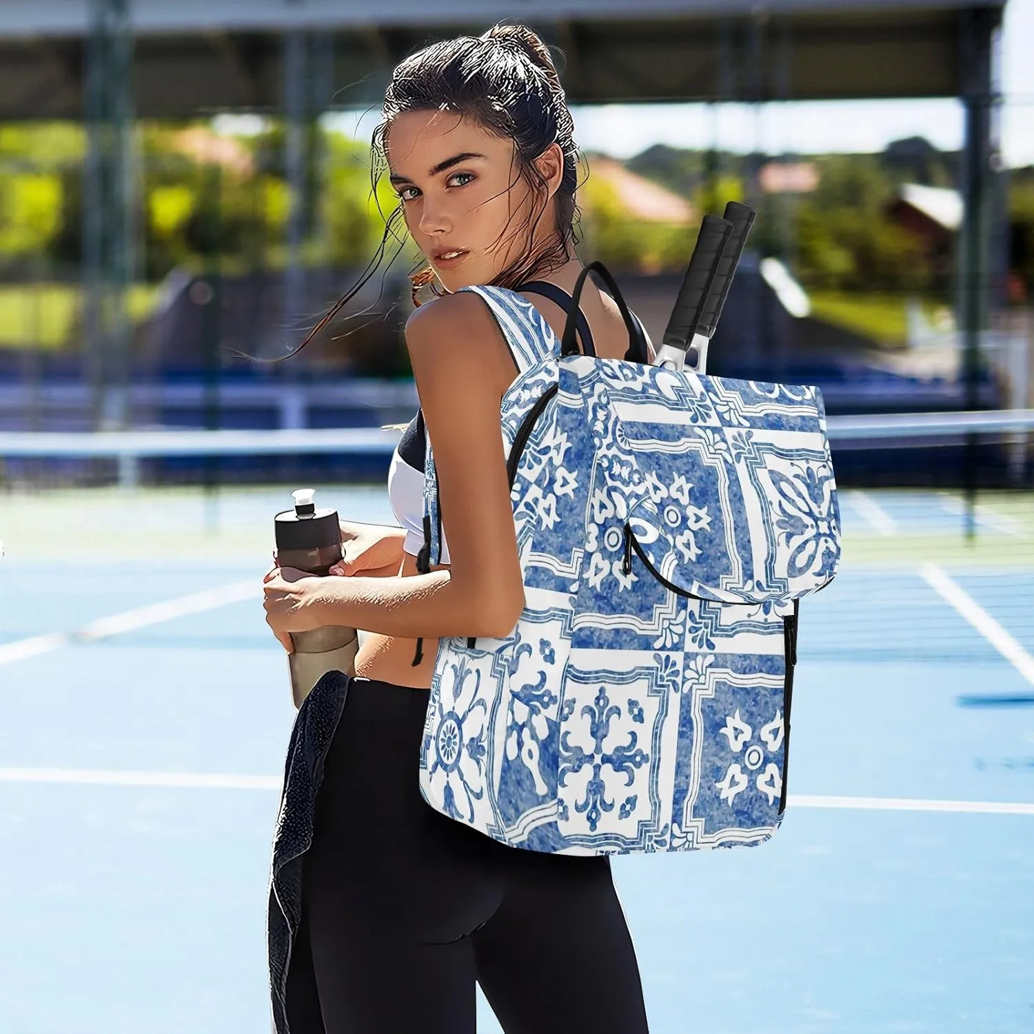 GAIGEO Cool Soccer Graffiti Pickleball Backpack, Multiple Storage Compartments Tennis Racket Backpack, Foldable Pocket