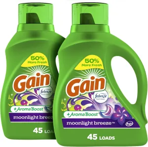 Gain   Aroma Boost Laundry Detergent Liquid Soap, Moonlight Breeze Scent, 45 Loads, 65 Fl Oz, (Pack of 2), He Compatible, Gain Laundry Detergent, Liquid Laundry Detergent