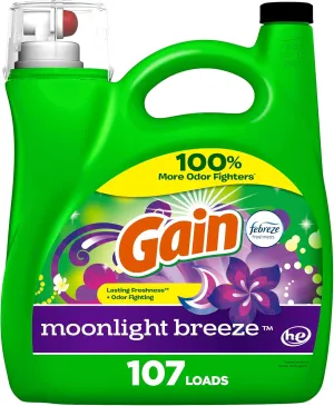 Gain   Aroma Boost Liquid Laundry Detergent, Moonlight Breeze Scent, 107 Loads, 154 Fl Oz, HE Compatible with Febreze and Oxi (125)