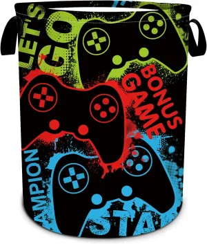 Gamepad Colorful Gamers Laundry Basket Foldable Laundry Hamper Tote Bag Storage Bucket Toy Organizer For Bathroom/Laundry/Bedroom（19.6x15.7inch）