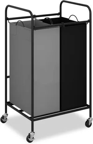 Garvee 2 Section Laundry Hamper, 2x40L Large Rolling Laundry Sorter Cart with Lockable Wheels & Removable Bags, Heavy Duty Laundry Basket Hamper for Dirty Clothes Storage, Toys Storage