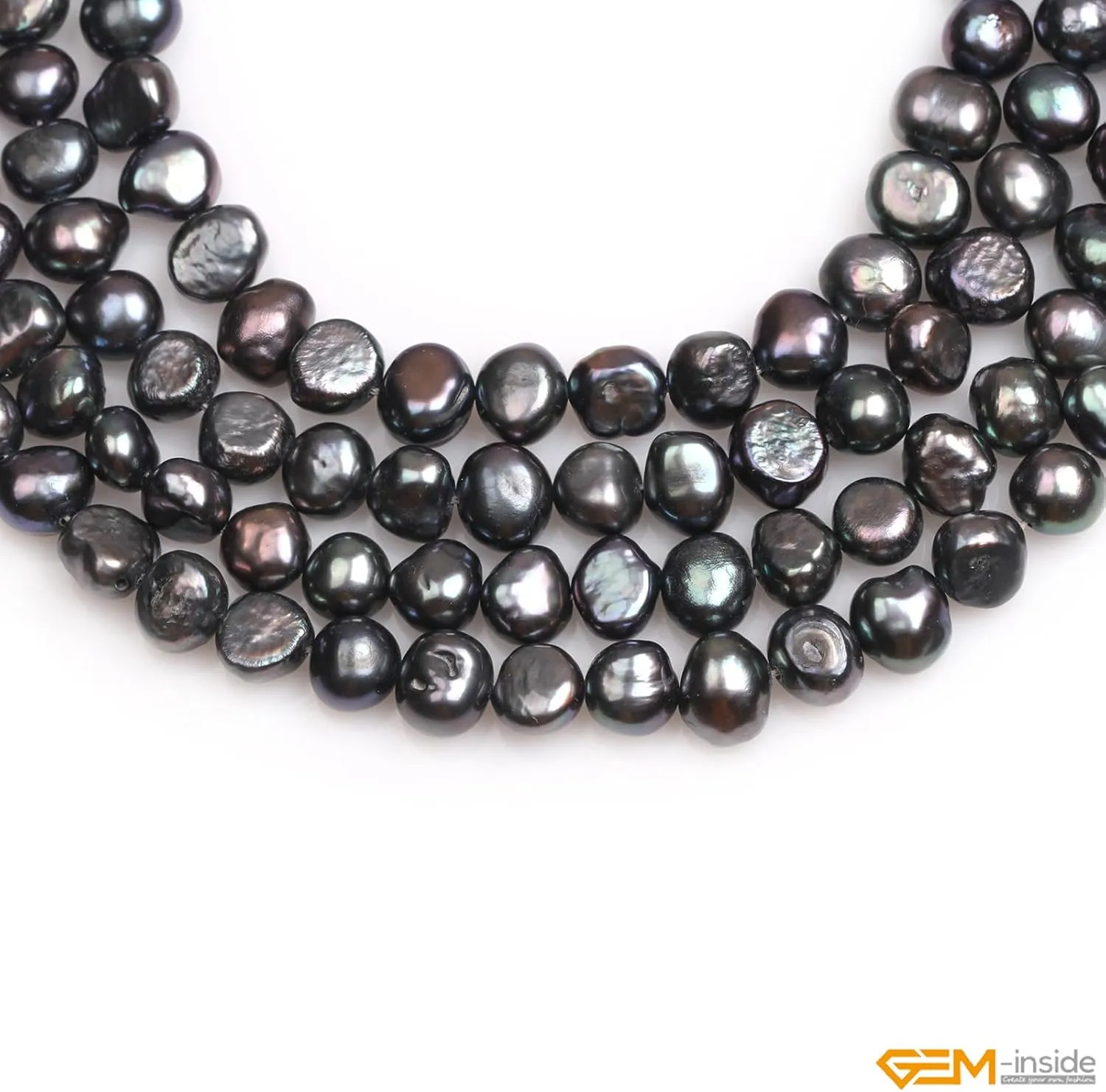 GEM-Inside Cultured Pearl Gemstone Loose Beads Natural 7-8mm Black Crystal Energy Stone Power for Jewelry Making 15"