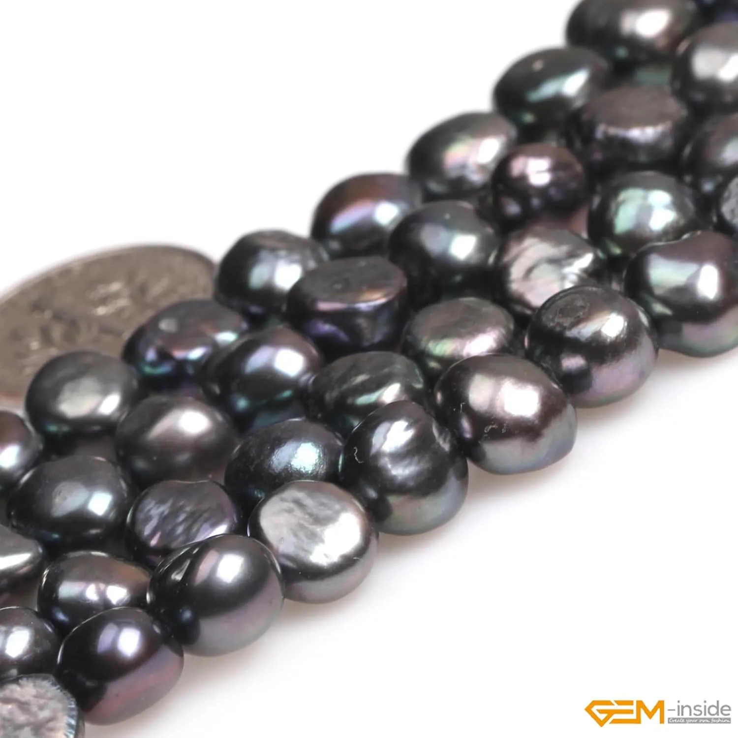 GEM-Inside Cultured Pearl Gemstone Loose Beads Natural 7-8mm Black Crystal Energy Stone Power for Jewelry Making 15"