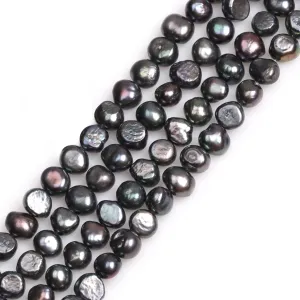 GEM-Inside Cultured Pearl Gemstone Loose Beads Natural 7-8mm Black Crystal Energy Stone Power for Jewelry Making 15"