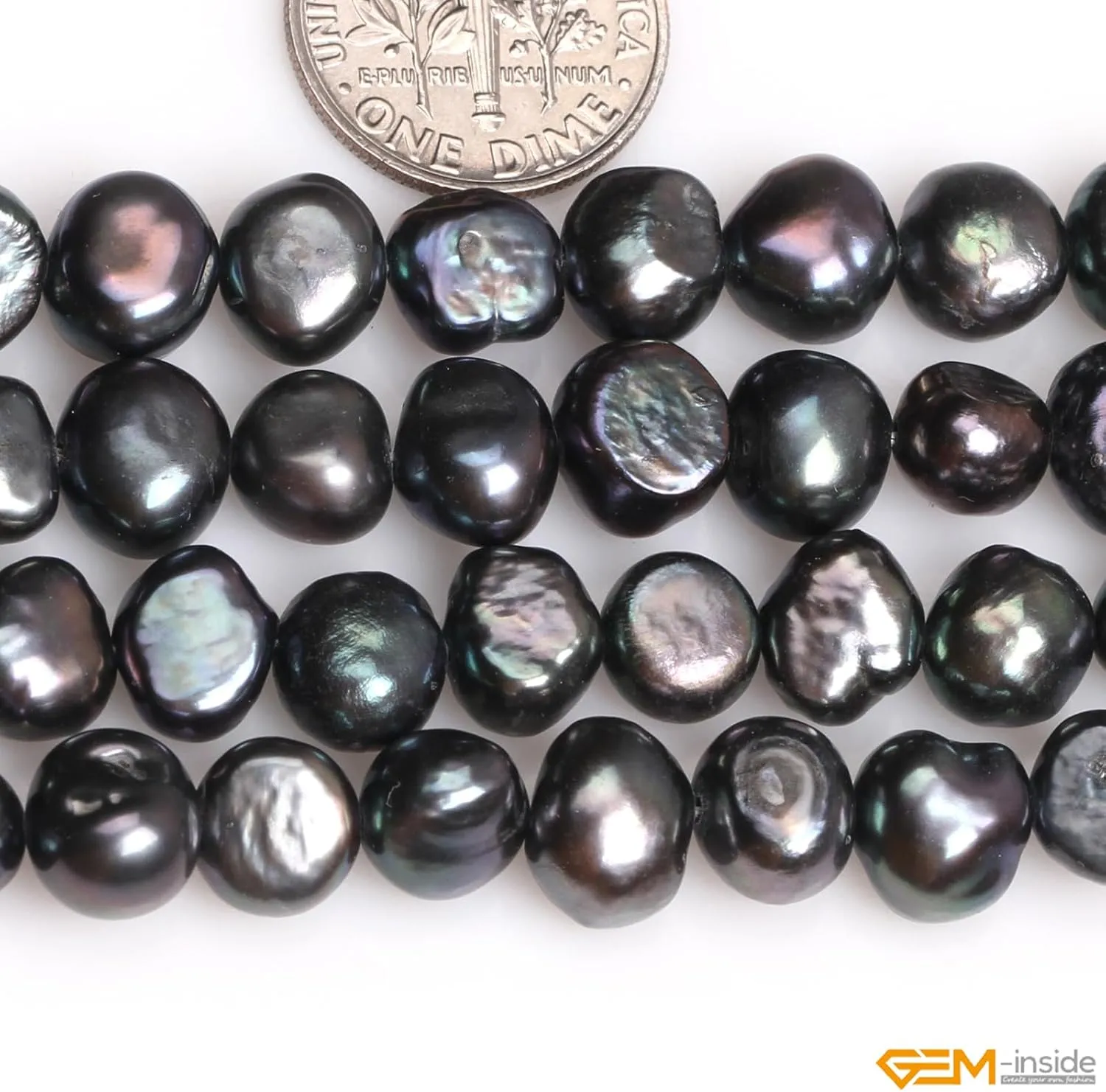 GEM-Inside Cultured Pearl Gemstone Loose Beads Natural 7-8mm Black Crystal Energy Stone Power for Jewelry Making 15"