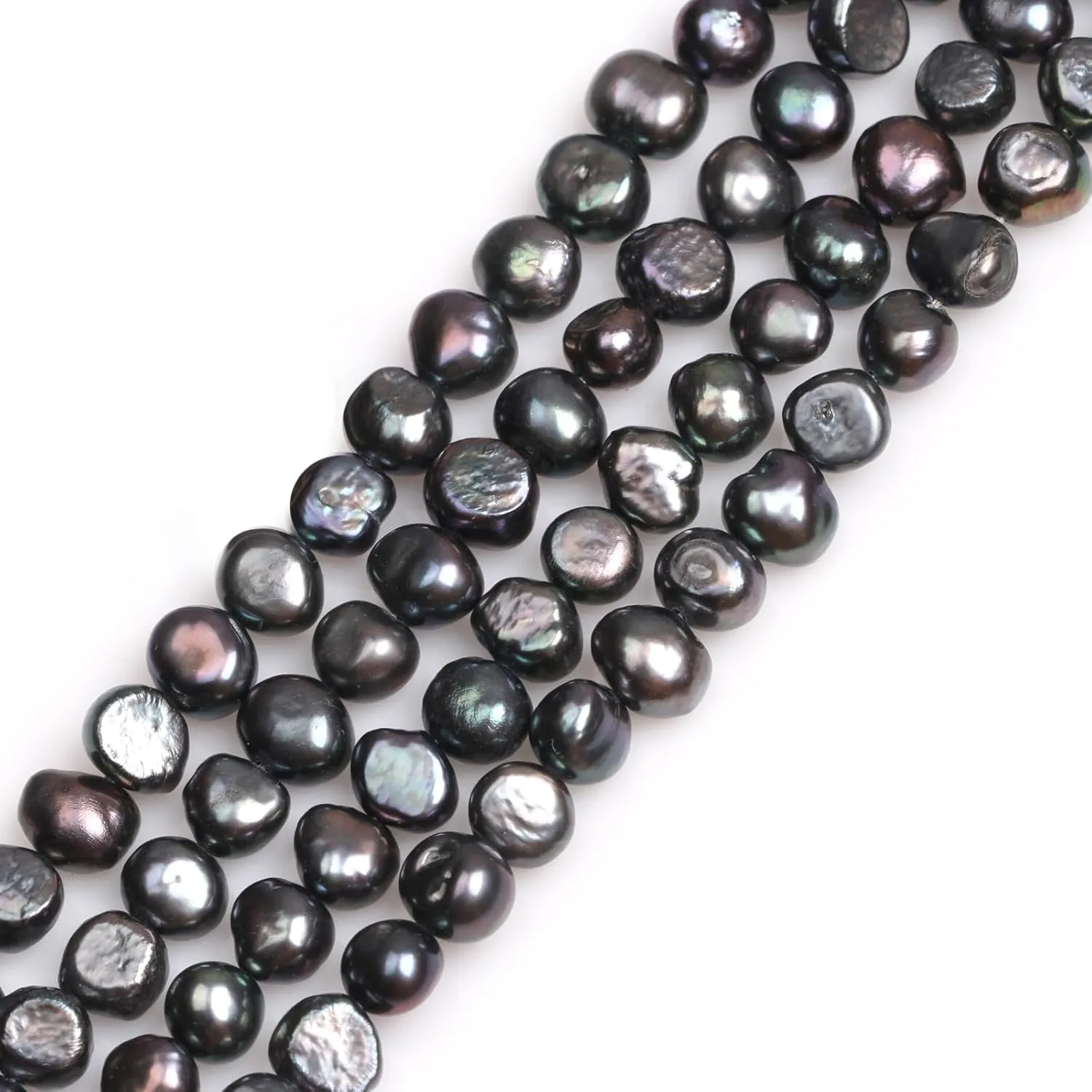 GEM-Inside Cultured Pearl Gemstone Loose Beads Natural 7-8mm Black Crystal Energy Stone Power for Jewelry Making 15"
