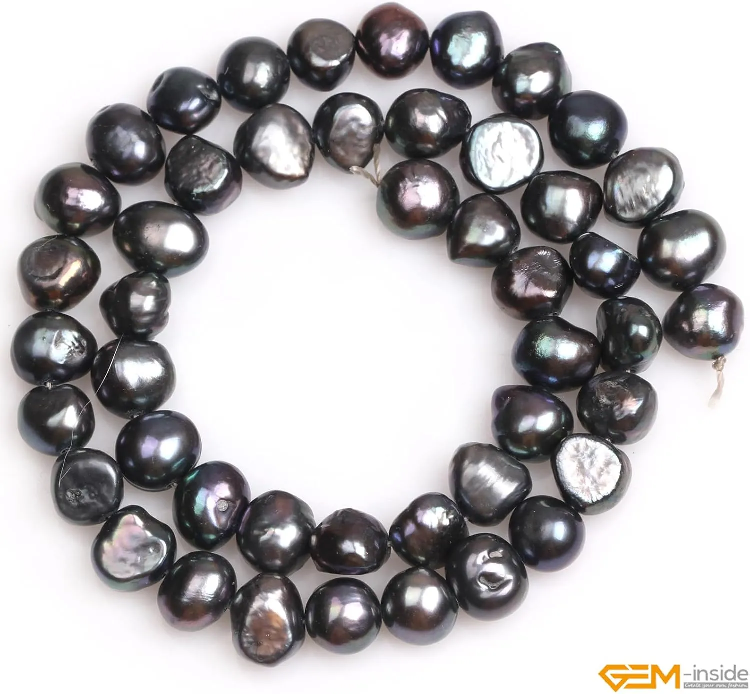 GEM-Inside Cultured Pearl Gemstone Loose Beads Natural 7-8mm Black Crystal Energy Stone Power for Jewelry Making 15"