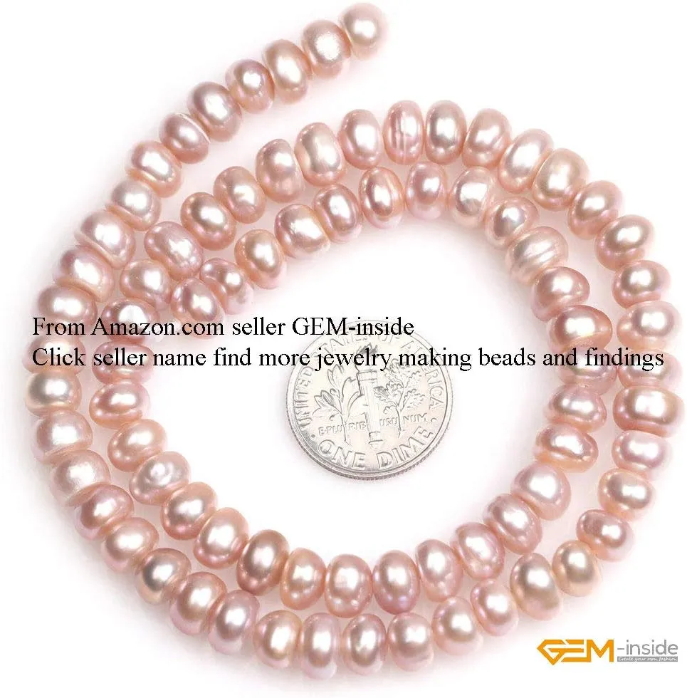 GEM-Inside Cultured Pearl Gemstone Loose Beads Natural 7-8mm Purple Crystal Energy Stone Power for Jewelry Making 15"