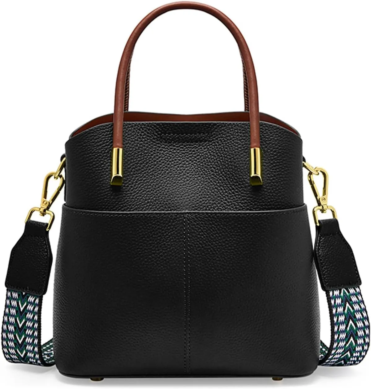 Genuine Leather Bucket Bag for Women, Top-Handle Handbags, Bucket Purses for Women with Two Removable Straps