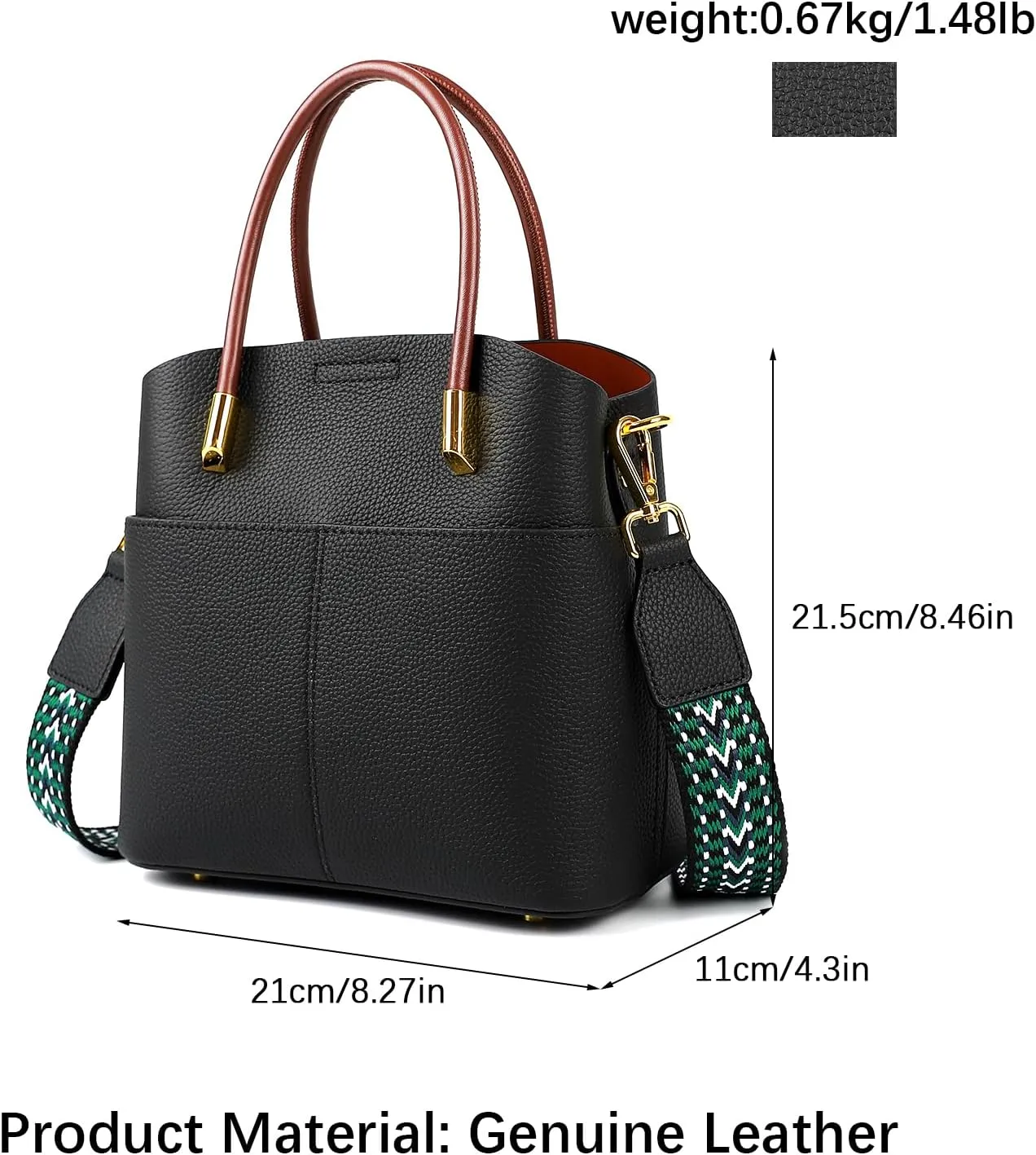 Genuine Leather Bucket Bag for Women, Top-Handle Handbags, Bucket Purses for Women with Two Removable Straps