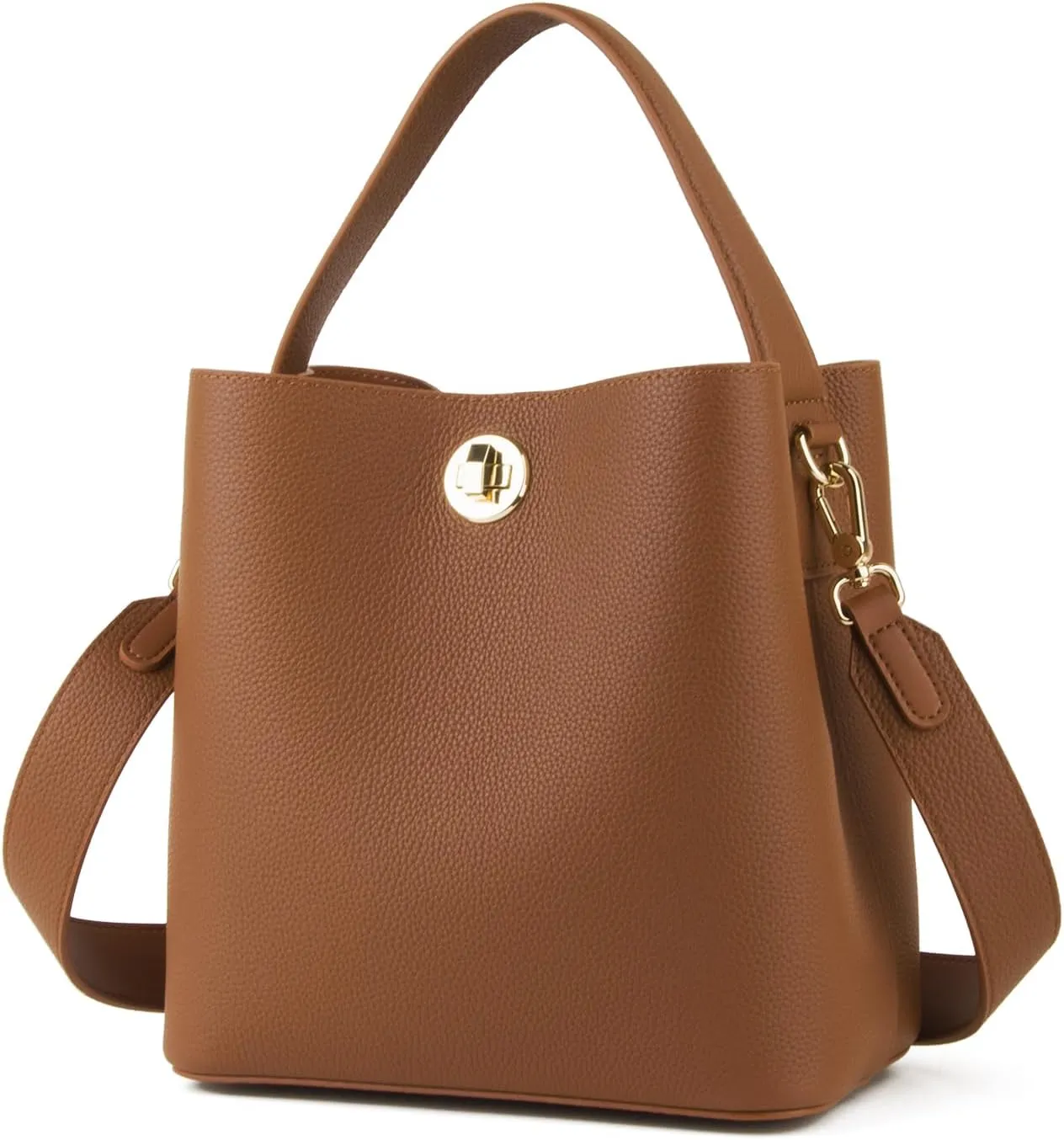 Genuine Leather Bucket Tote Bag for Women, Small Crossbody Bag and Trendy Shoulder Bag with Adustable Strap