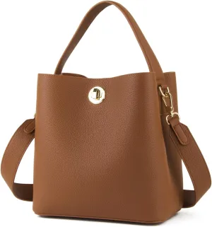 Genuine Leather Bucket Tote Bag for Women, Small Crossbody Bag and Trendy Shoulder Bag with Adustable Strap