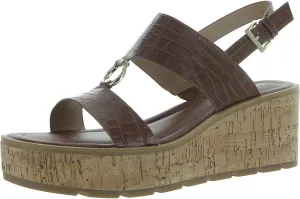Giani Bernini Womens Harper Faux Leather Wedge Sandals Brown 7 Medium (B,M)