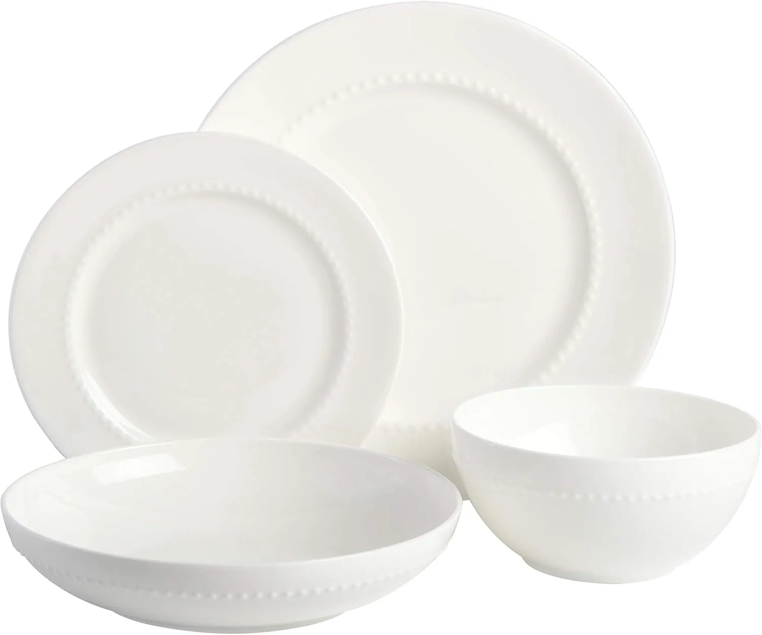 Gibson Elite Embossed Bone China Double Bowl Dinnerware Set, Service for 4 (16pcs), White